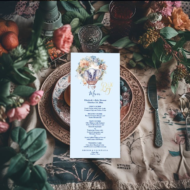 Oh Junge blaue Aquarellendusche Menükarte (Von Creator hochgeladen)