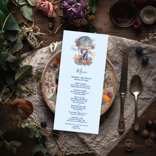 Oh Junge blaue Aquarellendusche Menükarte (Von Creator hochgeladen)