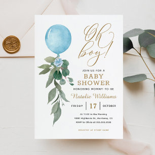 Oh Junge Blaue Ballon Grüne Baby-Party Einladung