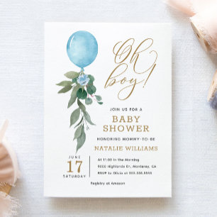 Oh Junge Blaue Ballon Grünzeug Babyparty Einladung