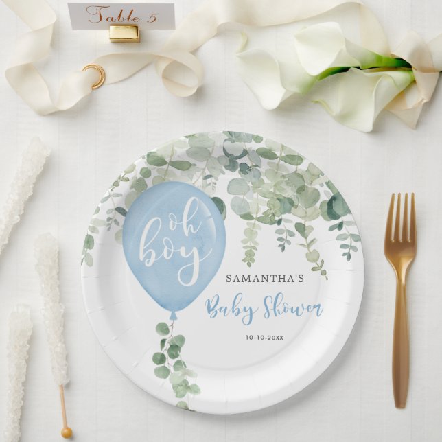 Oh Junge blaue Ballon Junge Babydusche Grün Pappteller (Hochzeit)