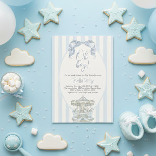 Oh Junge Blaue Schleife Karussell Vintage Baby Sho Einladung