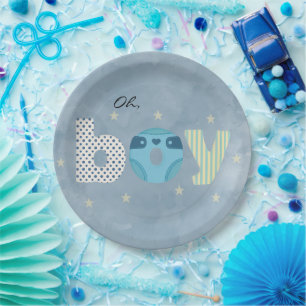Oh Junge Blaue Wasserfarbe Windel Baby-Party Pappteller