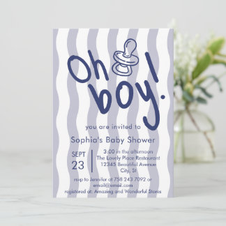 Oh Junge Blaue Wellig gestreifte Babyparty Einladung
