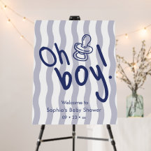 Oh Junge, blaue wellige Streifen Baby Shower Willk