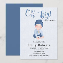 Oh Junge blauen Denim Cartoon Baby Shower Einladun