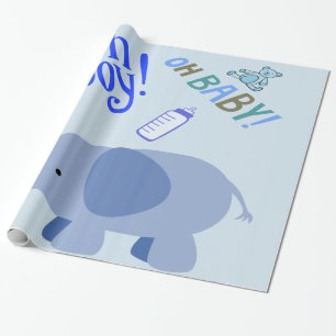 Oh Junge Blauer Elefant Baby Shower Kunst Geschenkpapier
