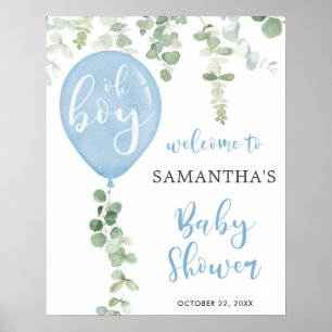 Oh Junge Blue Ballon Eukalyptus Baby Dusche Empfan Poster