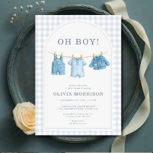 Oh Junge Blue Jean Denim Wäscheleine Baby Shower  Einladung