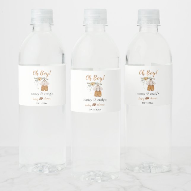Oh Junge! Boho Football Watercolor Babydusche Wasserflaschenetikett (Flaschen)
