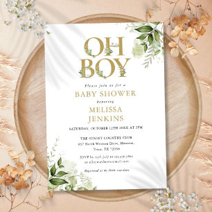 Oh Junge Botanische Grünpflanzen Gold Baby Shower Einladung