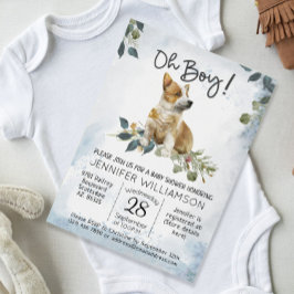Oh Junge! Corgi Puppy Modern Watercolor Babydusche Einladung