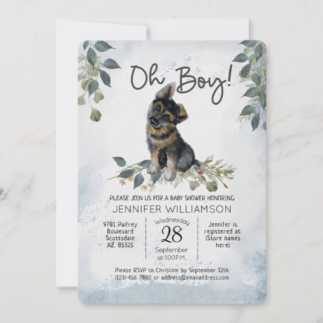 Oh Junge! Dog Baby Shower German Shepherd Einladung (Vorderseite)