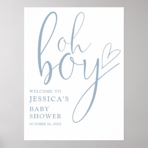Oh Junge Dusty Blau Baby Shower Willkommensschild Poster