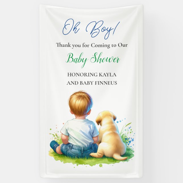 Oh Junge! Ein Baby und seine Dog Baby Dusche Banner (Vertikal)