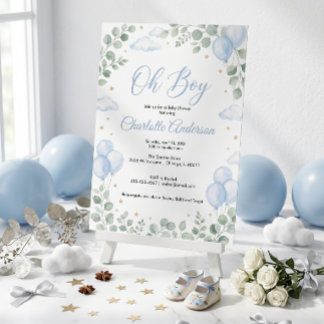 Oh Junge Eukalyptus Blaue Ballons Babyparty-Einlad Einladung