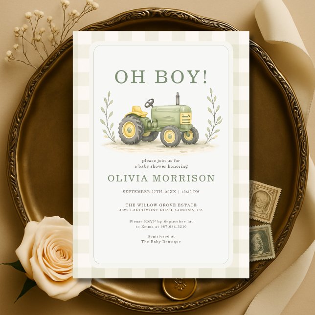 Oh Junge Farmer Traktor Gingham Baby Shower Einladung (Von Creator hochgeladen)
