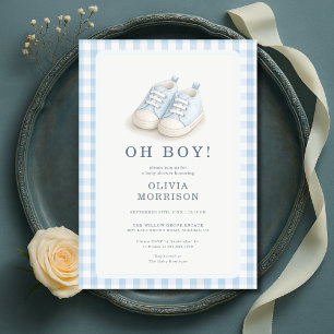Oh Junge Gingham Blaue Schuhe Baby Shower Einladung