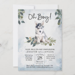 Oh Junge! Husky Puppy Watercolor Babydusche Invita Einladung