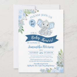 Oh Junge! Niedlich Elephant Blue Floral Baby Dusch Einladung