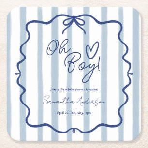 Oh Junge Niedlich moderne Blue Stripes Babydusche Rechteckiger Pappuntersetzer