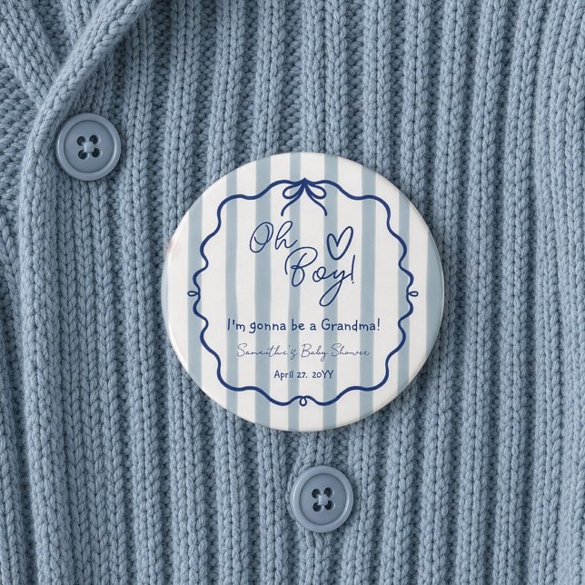 Oh Junge Niedlich moderne Dusty Blue Baby Dusche O Button (Von Creator hochgeladen)