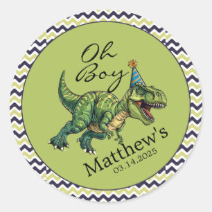 Oh Junge! Niedliche Dinosaur Babydusche Runder Aufkleber