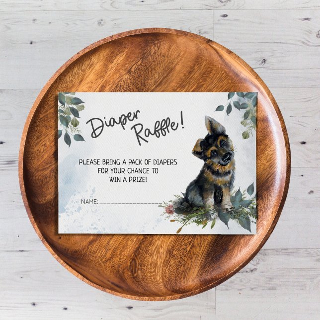 Oh Junge! Raffle Begleitkarte (Baby Shower Diaper Raffle Cute Watercolor German Shepherd Puppy Dog)
