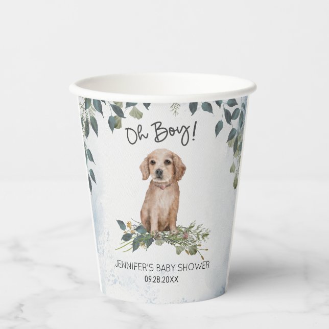 Oh Junge! Retriever Puppy Watercolor Babydusche Pappbecher (Vorderseite)