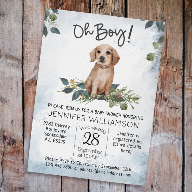 Oh Junge! Retriever Puppy Watercolor Dog Babydusch Einladung (Oh Boy! Puppy Dog Baby Shower Retriever  Watercolor)