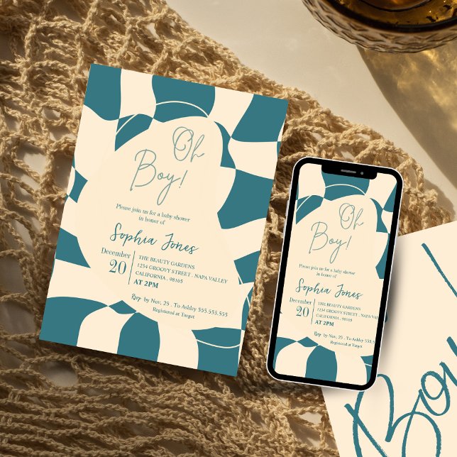 Oh Junge! Retro Checked | Gingham | Babydusche Einladung (Von Creator hochgeladen)