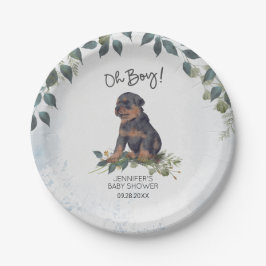 Oh Junge! Rottweiler Puppy Dog Custom Baby Shower Pappteller