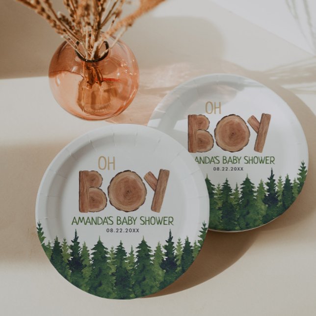Oh Junge - Rustikale Boy Woodland Babydusche Pappteller (Von Creator hochgeladen)