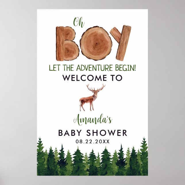 Oh Junge - Rustikale Boy Woodland Babydusche Willk Poster (Vorne)