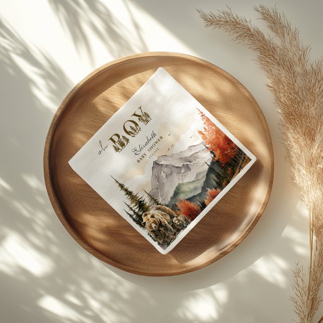 Oh Junge rustikale Herbst-Waldbärendusche Serviette (Von Creator hochgeladen)