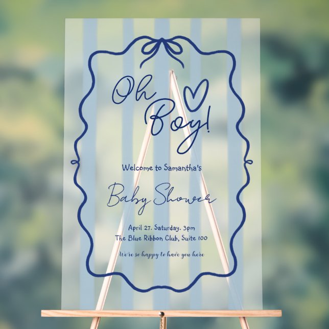 Oh Junge Süß Modern Blau Baby Shower Frosted Acrylschild (Neutral)