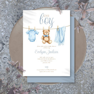 Oh Junge Süße Blaue Wäscheleine Baby Shower Einladung