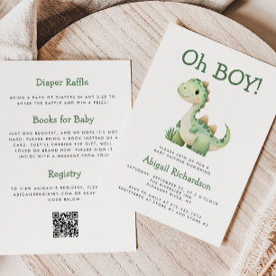 Oh Junge Süßer Grüner Dinosaurier QR Code Baby Sho Einladung