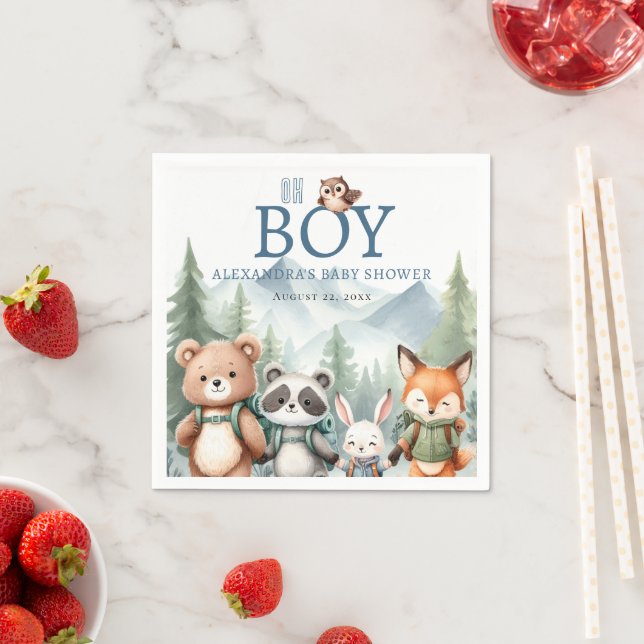 Oh Junge Süßes Waldtier Wanderjunge Baby-Party Serviette (Beispiel)