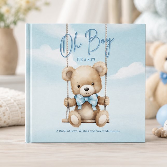 Oh Junge Teddybär Baby Shower Erinnerungen Gästebuch (Personalized teddy bear baby shower guestbook for capturing wishes, memories and messages.)