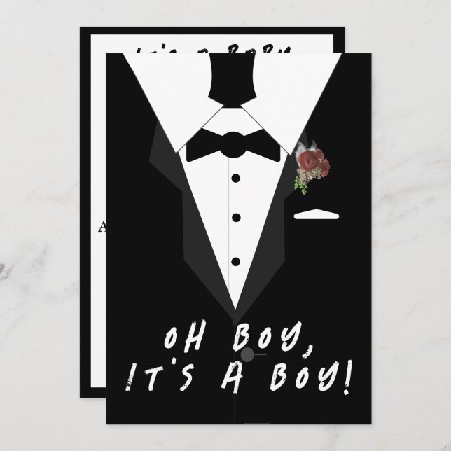 Oh Junge! Tuxedo Babydusche Einladung (Vorne/Hinten)
