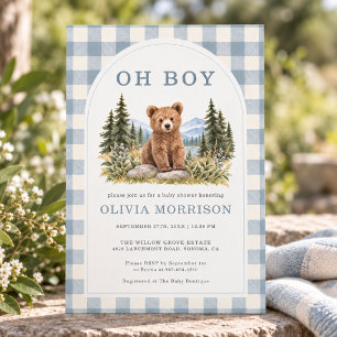 Oh Junge Wald Bär Gingham Baby Shower Einladung