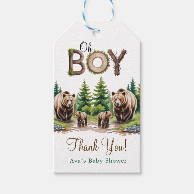 Oh Junge: Waldbaumtypografie Bärendusche Geschenkanhänger (Vorderseite)