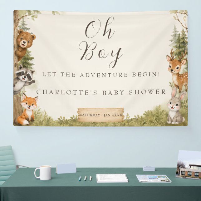 Oh Junge Wasserfarbe Rustikale Wald Baby Shower Banner (Messe)