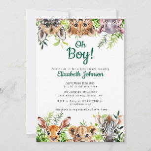 Oh Junge Wasserfarben-Safari-Tiere Baby Shower Einladung