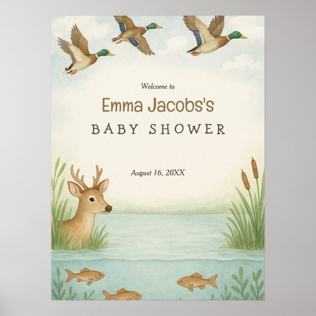 Oh Junge! Woodland Baby Dusche Willkommenspender Poster (Vorne)