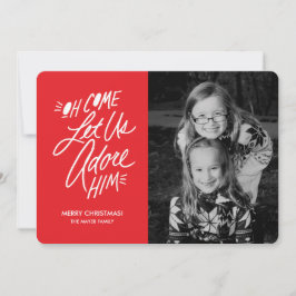 Oh, komm uns Adore Ihm Weihnachtskarte mit Foto La Feiertagskarte