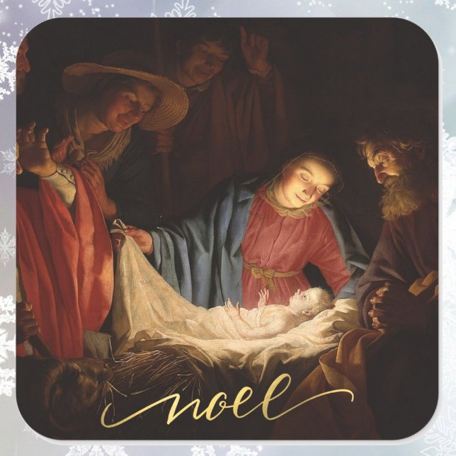 Oh, kommen Lass uns Adore Ihm Baby Jesus Geburt Quadratischer Aufkleber (Von Creator hochgeladen)