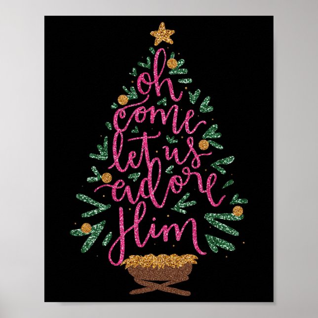 Oh kommen Lass uns Adore Ihm Jesus Weihnachten Chr Poster (Vorne)