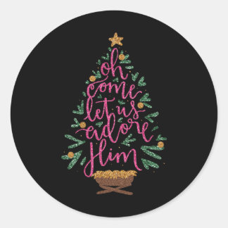 Oh kommen Lass uns Adore Ihm Jesus Weihnachten Chr Runder Aufkleber